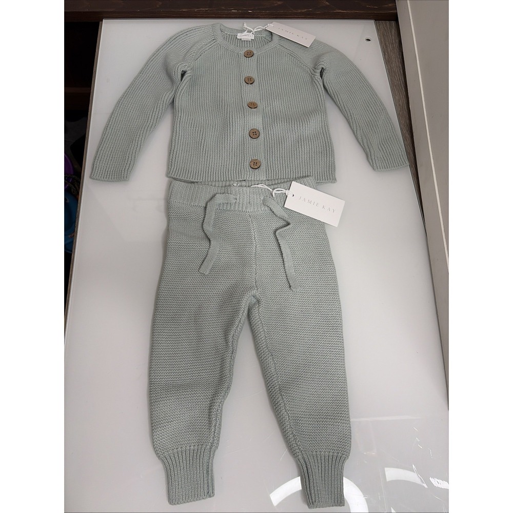 Jamie Kay Mint Green Cardigan & Knit Pants Set Baby 6-12m NWT Unisex 100% Cotton